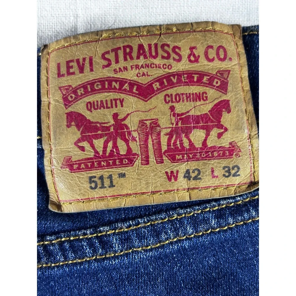 Levis 511 Slim Fit Distressed Ripped Blue Denim Jeans Mens 40x31‎ Dark Wash